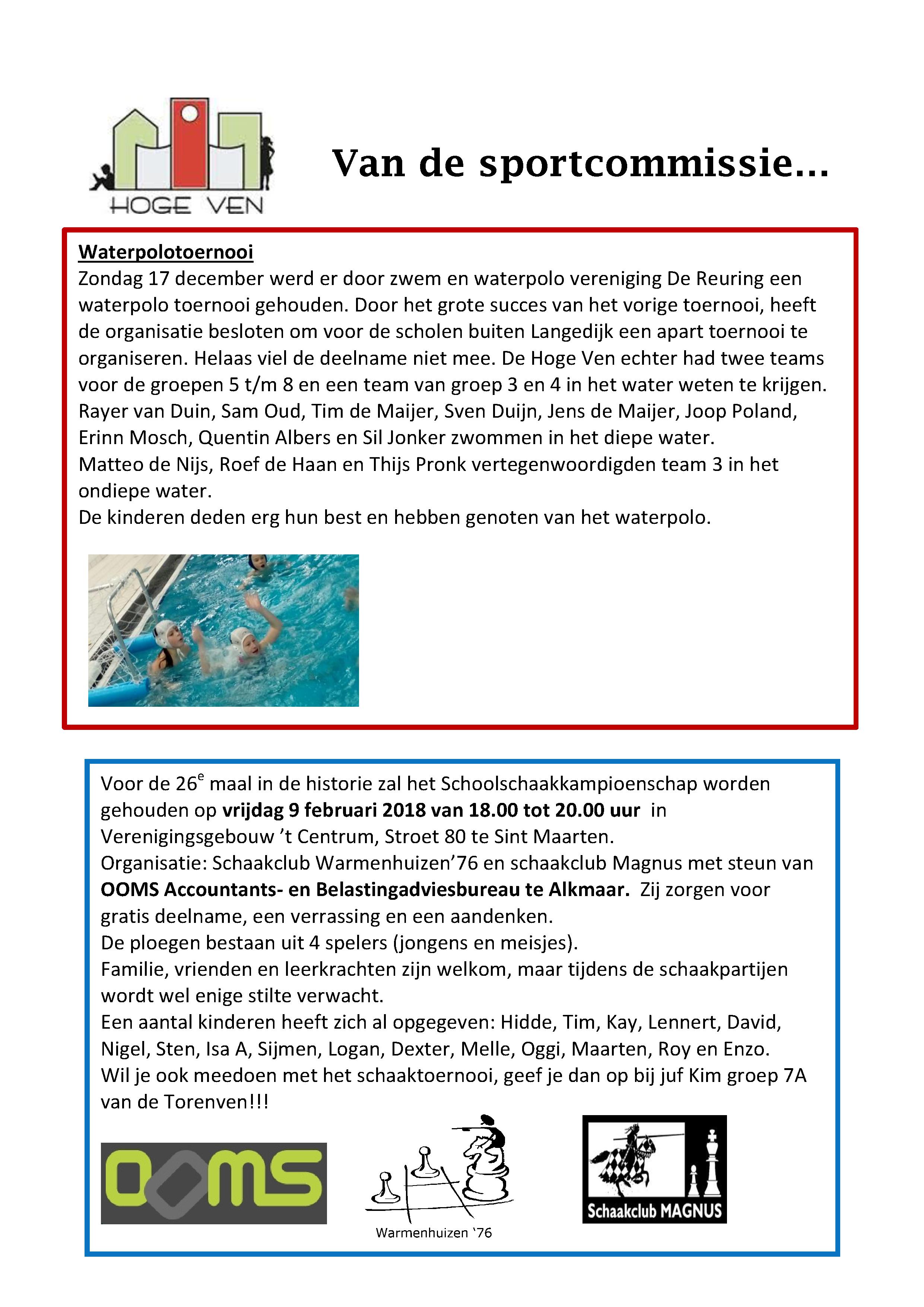 Nieuwsbrief Sportcommissie januari 2018