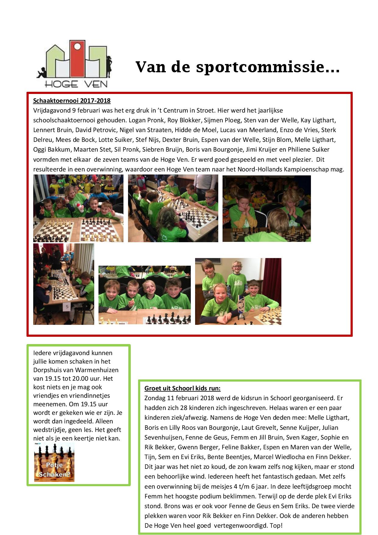 Nieuwsbrief Sportcommissie februari 2018