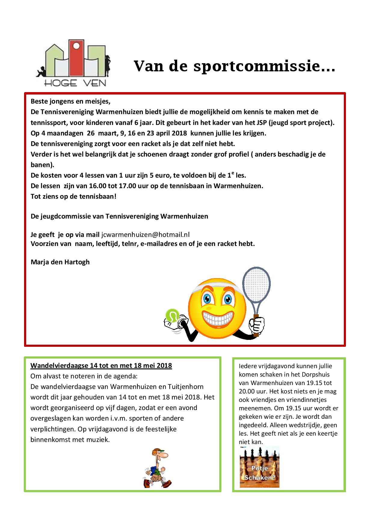 Nieuwsbrief sportcommissie maart 2018