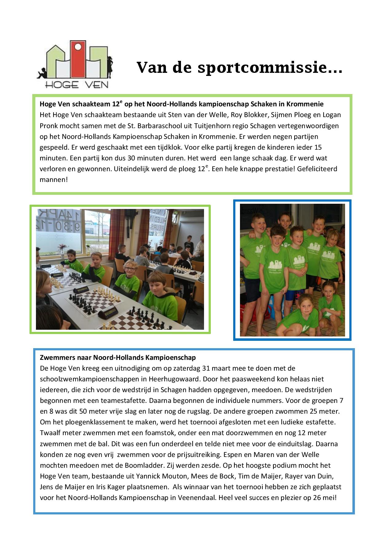 Nieuwsbrief Sportcommissie april 2018